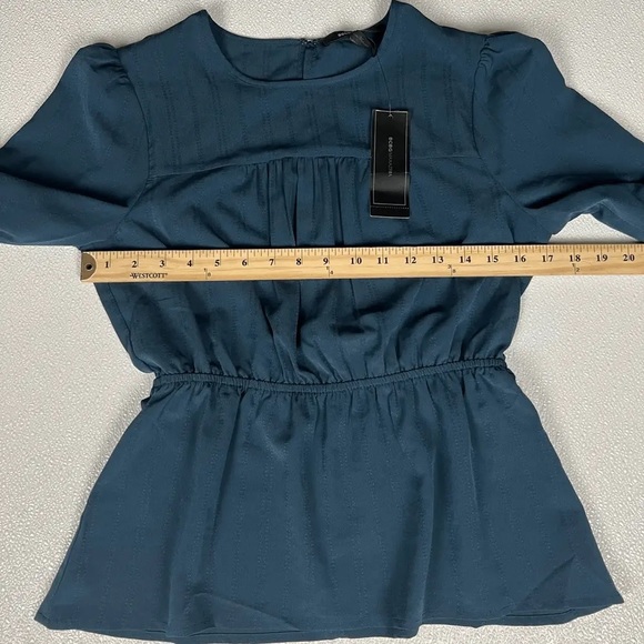 Bcbgmaxazria Ruched Bishop Sleeve Peplum Top Midnight Size XS NWT - Picture 6 of 12